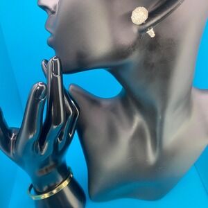 Gold Tone Rhinestone Hinged Bangle Bracelet & Pave Crystal Ball Stud Earring Lot